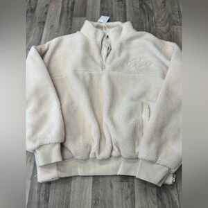 NWT Club Paradise Sherpa Fleece Pullover Zip Cream Embroidered‎ Sweatshirt 2XL